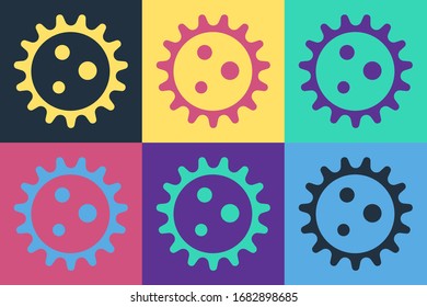 Pop art Virus icon isolated on color background. Corona virus 2019-nCoV. Bacteria and germs, cell cancer, microbe, fungi.  Vector Illustration