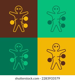 Pop art Voodoo doll icon isolated on color background. Happy Halloween party.  Vector
