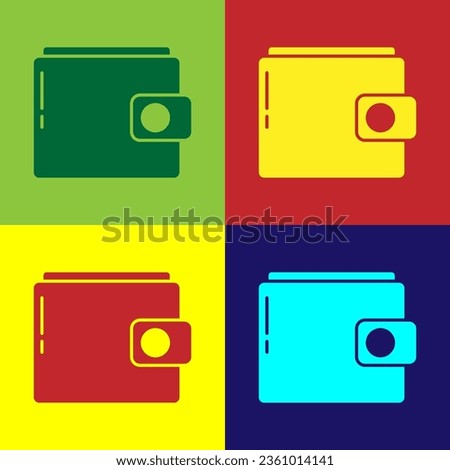 Pop art Wallet icon isolated on color background. Purse icon. Cash savings symbol.  Vector Illustration