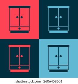 Pop art Wardrobe icon isolated on color background. Cupboard sign.  Vector