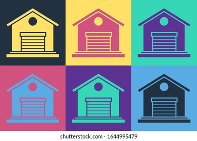 Pop art Warehouse icon isolated on color background.  Vector Illustration
