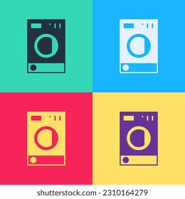 Pop art Washer icon isolated on color background. Washing machine icon. Clothes washer - laundry machine. Home appliance symbol.  Vector