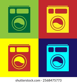 Pop art Washer icon isolated on color background. Washing machine icon. Clothes washer - laundry machine. Home appliance symbol.  Vector Illustration