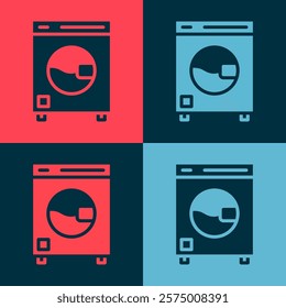 Pop art Washer icon isolated on color background. Washing machine icon. Clothes washer - laundry machine. Home appliance symbol.  Vector