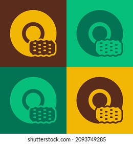 Pop art Washing dishes icon isolated on color background. Cleaning dishes icon. Dishwasher sign. Clean tableware sign.  Vector