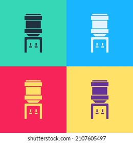 Pop art Water cooler for office and home icon isolated on color background. Water dispenser. Bottle office, plastic and liquid.  Vector