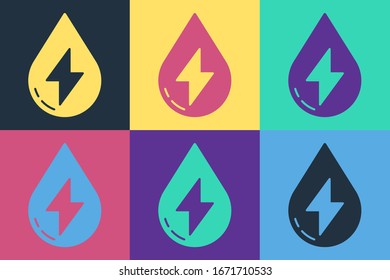 Pop art Water energy icon isolated on color background. Ecology concept with water droplet. Alternative energy concept.  Vector Illustration