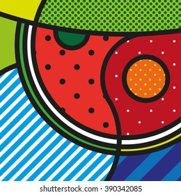 POP ART Watermelon. Slice of watermelon, summer fruit, vector icon. Big watermelon slice cut with seed. 