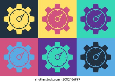 Icono de estadística del sitio web de análisis web de arte pop aislado en el fondo de color. Análisis, gestión, marketing, investigación.  Vector