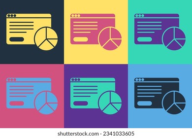 Pop art Web analytics information and development website statistic icon isolated on color background. Analysis, management, marketing, research.  Vector
