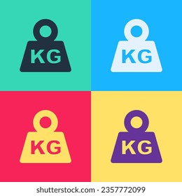 Pop art Weight icon isolated on color background. Kilogram weight block for weight lifting and scale. Mass symbol.  Vector