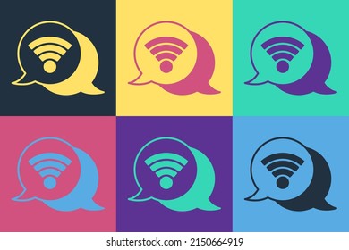 Pop art Wi-Fi wireless internet network symbol icon isolated on color background.  Vector