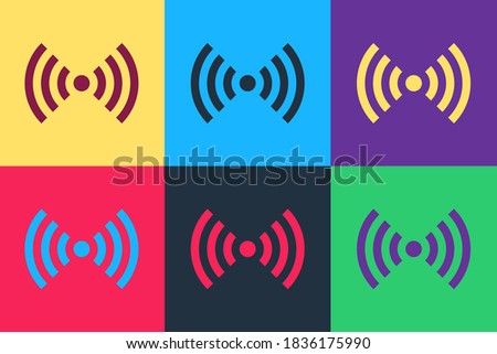 Pop art Wi-Fi wireless internet network symbol icon isolated on color background. Vector.