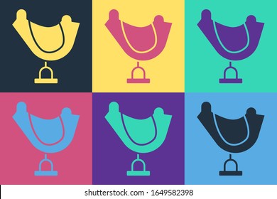 Pop art Wild west saddle icon isolated on color background.  Vector Illustration