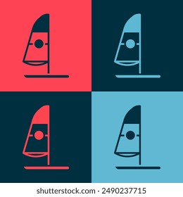Pop art Windsurfing icon isolated on color background.  Vector Illustration