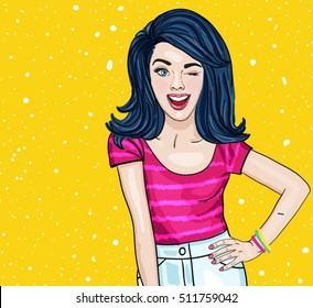 Pop art winking woman - Illustration