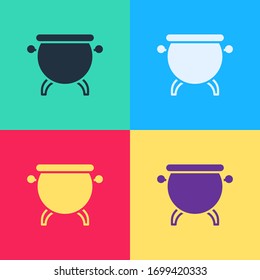 Pop art Witch cauldron icon isolated on color background. Happy Halloween party.  Vector Illustration
