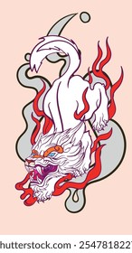 pop art wolf illustration with japanese style for kaijune event