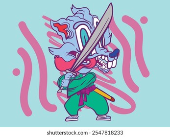 pop art wolf illustration with japanese style for kaijune event