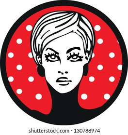 pop art womam lable emblem sticker