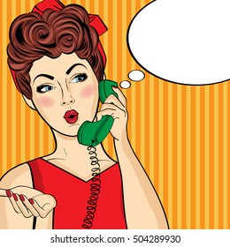 Pop Art Woman Chatting On Retro Stock Vector (Royalty Free) 504289930 ...