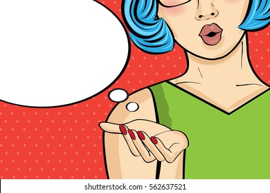 Pop art woman . Comic woman with speech bubble. Pin up girl.Vector illustration