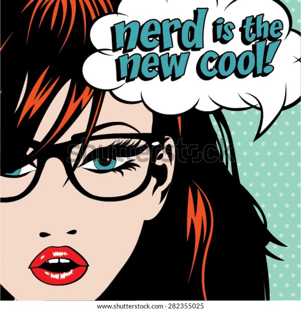 眼鏡をかけたポップアートの女性 Nerdが新しいクール 署名 ベクターイラスト のベクター画像素材 ロイヤリティフリー