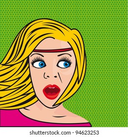 pop art woman over green background, pop art. vector