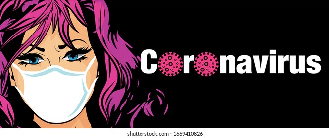 Pop Art Woman wearing a face mask THAT protect from the coronavirus 
 sign. vector illustration.  - Shutterstock ID 1669410826