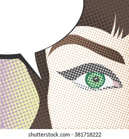 pop art woman's eye. face expression close up. comic books style