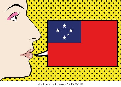 Pop Art Womans Face with the flag of Western Samoa in a speech bubble