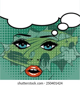Pop art women car. Vector Illustration 