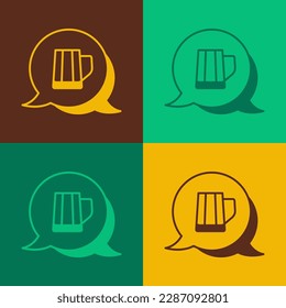 Pop art Wooden beer mug icon isolated on color background.  Vector