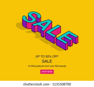 Pop art word sale in isometric 3d style. Vector cartoon comic illustration for posters, social media banners, email and newsletter designs promotional material in pop-art style.