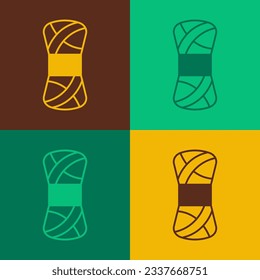 Pop art Yarn icon isolated on color background. Label for hand made, knitting or tailor shop.  Vector