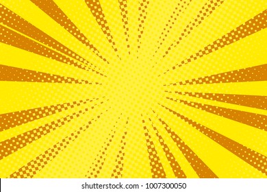 Pop art yellow background, retro comic rays illustration