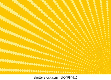 Pop art yellow background, retro comic rays and dots illustration