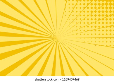 Pop art yellow background, retro comic rays illustration