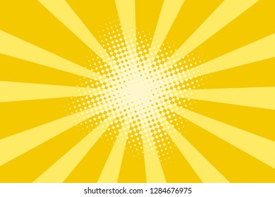 Pop art yellow background, retro comic rays illustration