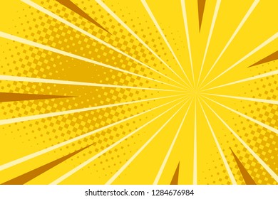 Pop art yellow background, retro comic rays illustration