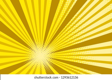 Pop art yellow background, retro comic rays illustration