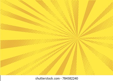 Pop Art Yellow Background, Retro Comic Rays Illustration