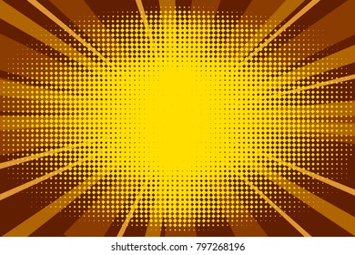 Pop art yellow and brown background, retro comic rays illustration