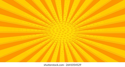 Pop art yellow comic book cartoon magazine cover. Cartoon cute retro Strip pattern mock up. Vector halftone illustration. Vintage background for comic superhero text, speech bubble, message.