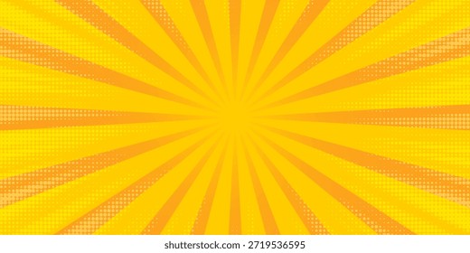 Pop art yellow comic book cartoon magazine cover. Cartoon cute retro Strip pattern mock up. Vector halftone illustration. Vintage background for comic superhero text, speech bubble, message.