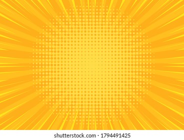 Pop art yellow comics background. Abstract cartoon style halftone zoom banner.