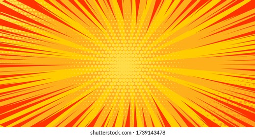 Pop art yellow comics book cartoon magazine cover. Cartoon funny retro pattern strip mock up. Vector halftone illustration. Vintage backdrop for comic superhero text, speech bubble, message.