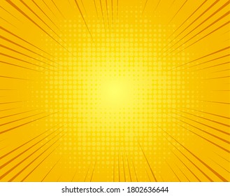 Pop art yellow comics book cartoon magazine cover. Cartoon funny retro pattern strip mock up. Vector halftone illustration.