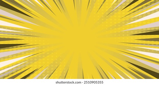 Pop art yellow comics book cartoon magazine cover. Cartoon funny retro pattern strip mock up. Vector halftone illustration. Vintage backdrop for comic superhero text, speech bubble, message.