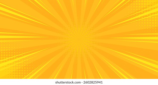 Pop art yellow comics book cartoon magazine cover. Cartoon funny retro pattern strip mock up. Vector halftone illustration. Vintage backdrop for comic superhero text, speech bubble, message.